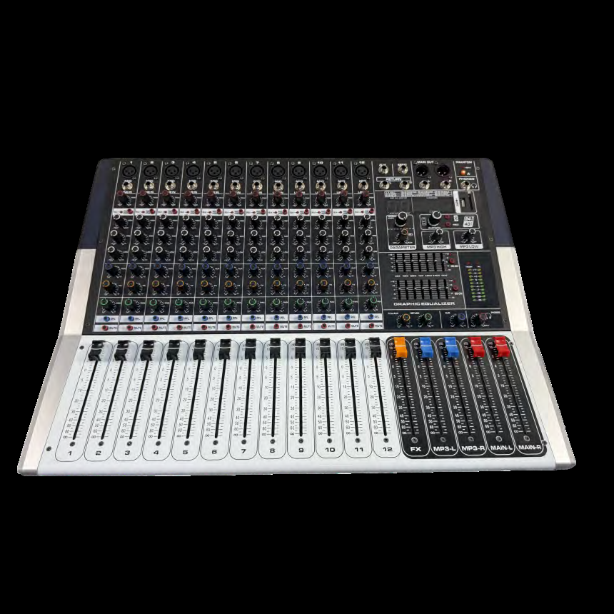 HD12 MEZCLADOR 16 INPUT MIC/LINE MEZCLADOR AUTOAMPLIFICADO 800W RMS 12 INPUT MIC/LINE