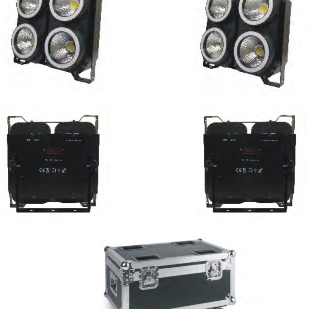 PACK4GZ4F 4 CEGADORAS LED 4x100W BLANCO FRIO/CALIDO+18×4 LEDS RIGGING+ FLIGHT CASSE 4 IN 1