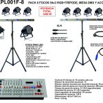 PACK 8 FOCOS 1296W (54x3W) RGB+TRÍPODE, MESA DMX Y ACCESORIOS