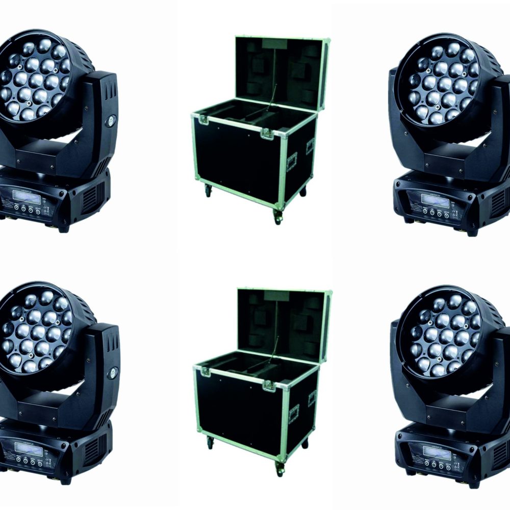 PACKMH63 PACK DE 4 CABEZAS AURA ZOOM 19x12W RGBW 4 IN 1 LEDS OSRAM+2 FLIGHT CASES