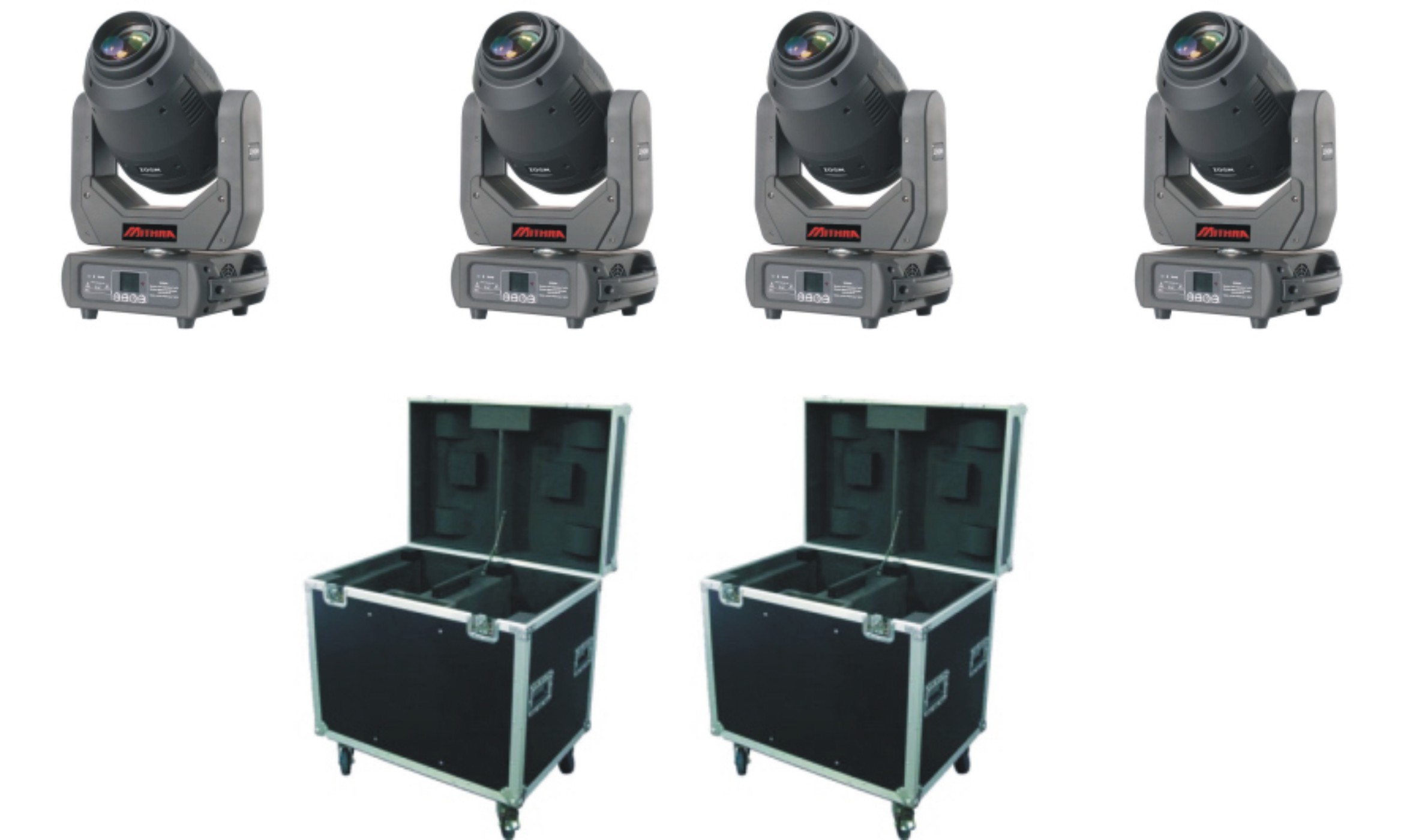 PACK PS-253 4 CABEZAS LED 250W 3 EN 1 + 2 FLIGHT CASSE