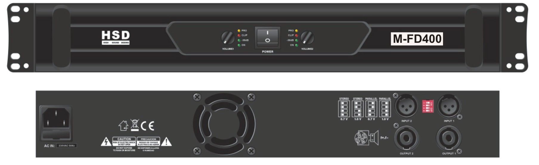 HSD M-FD400 ETAPA DE POTENCIA DIGITAL 2x400W RMS 8 OHMS