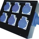 CAJA DE DISTRIBUCIÓN DE CORRIENTE CON 6 TOMAS CETAC MACHO 16A 3P