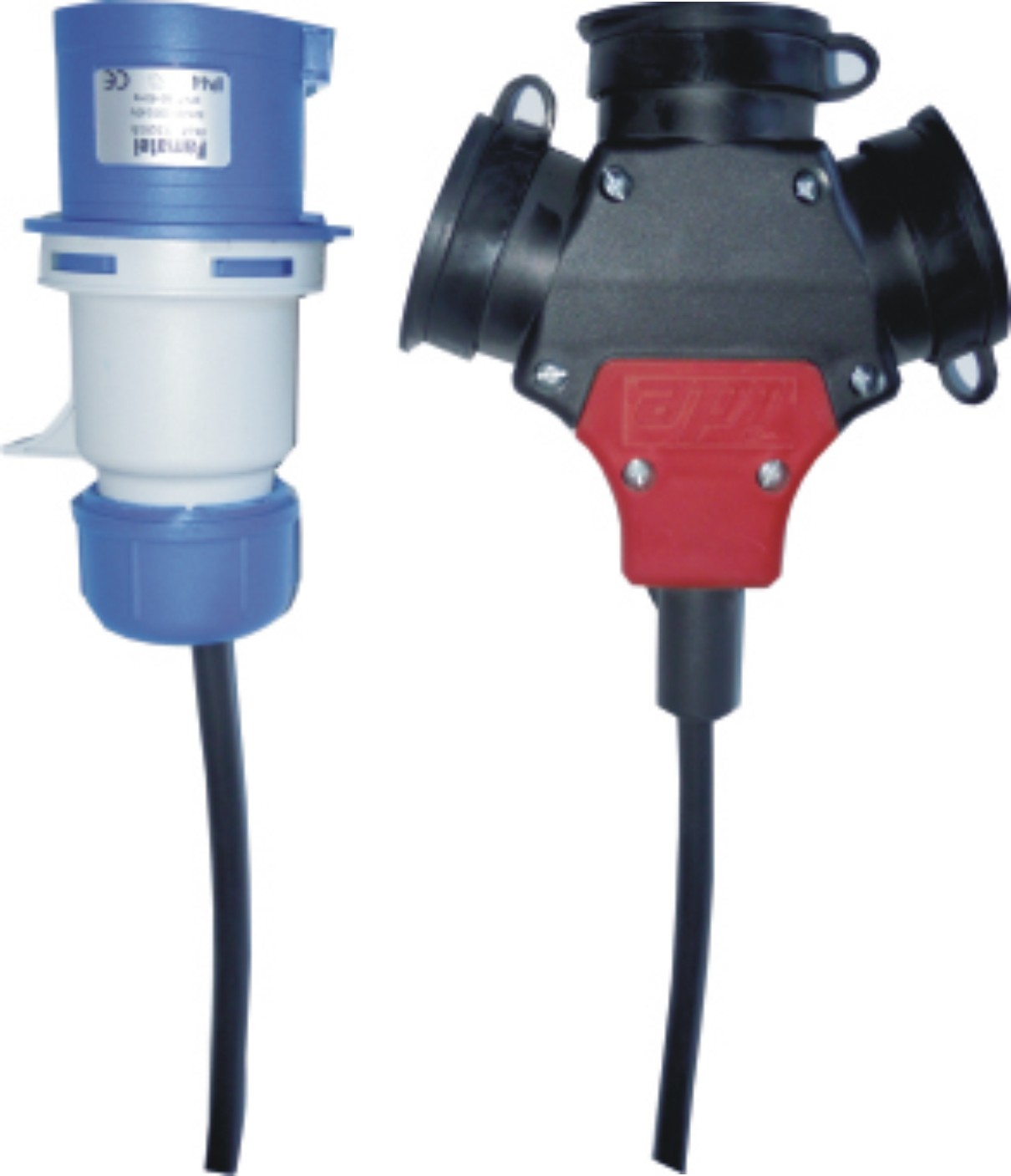 MANGUERA CETAC MACHO 32A 3P A TRIPLE SCHUKO HEMBRA 16A POR TOMA 5M